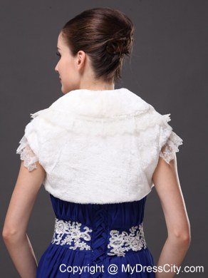 High Quality Faux Fur Special Occasion / Jacket In Ivory With Lace Edge